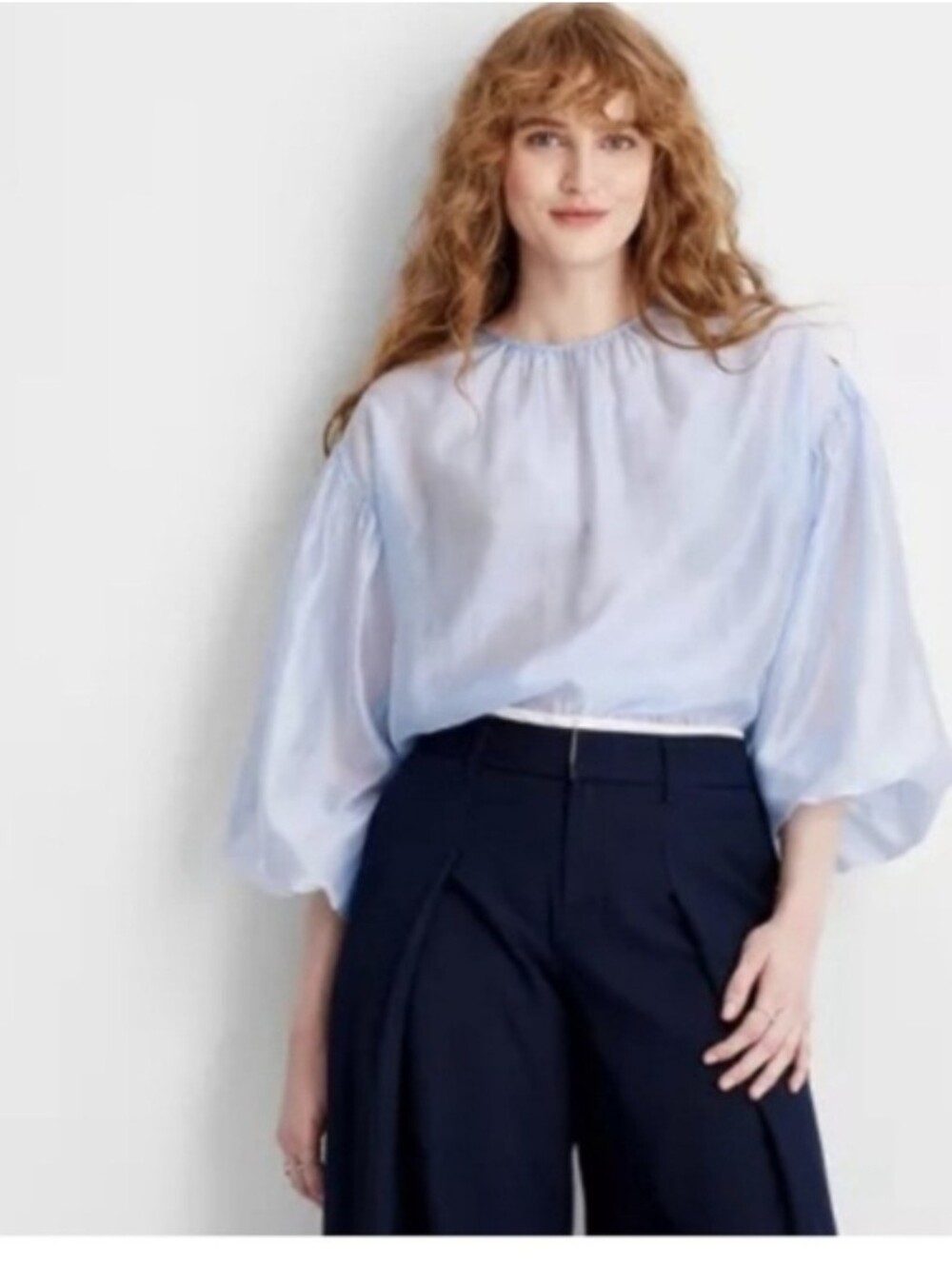 Future Collective Light Blue Long Sleeve Peasant Blouse